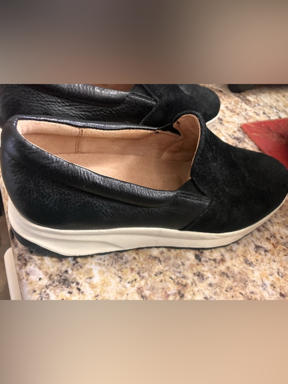 Black Slip-On Leather & Suede Sneakers